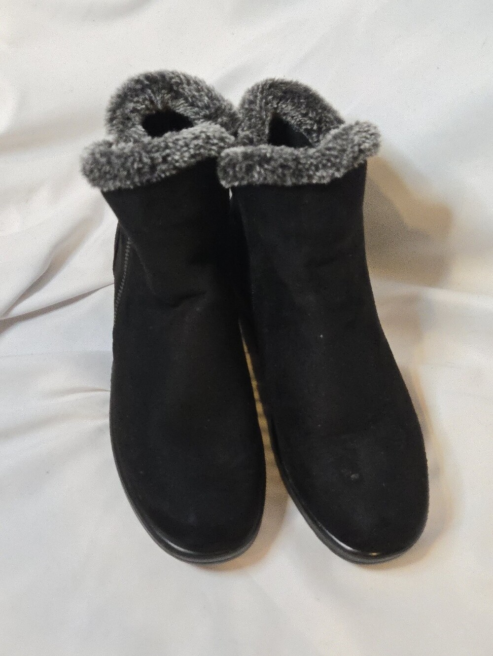 Patrizia By Spring Step Elfrida 39/8.5 Black Faux-Fur Trim Ankle Wedge Boots
